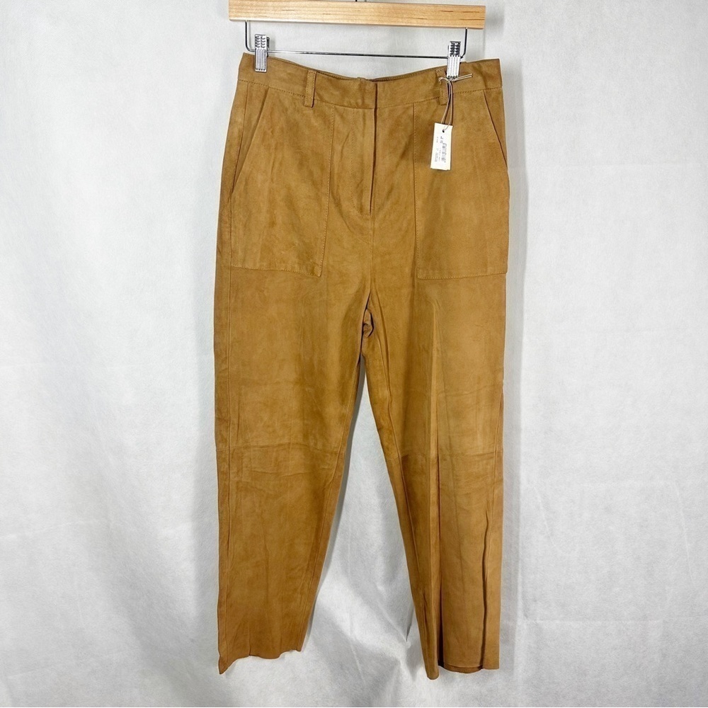 Eleventy Platinum Leather Suede Straight Leg Pants Size US 2 EU 40 Camel Brown